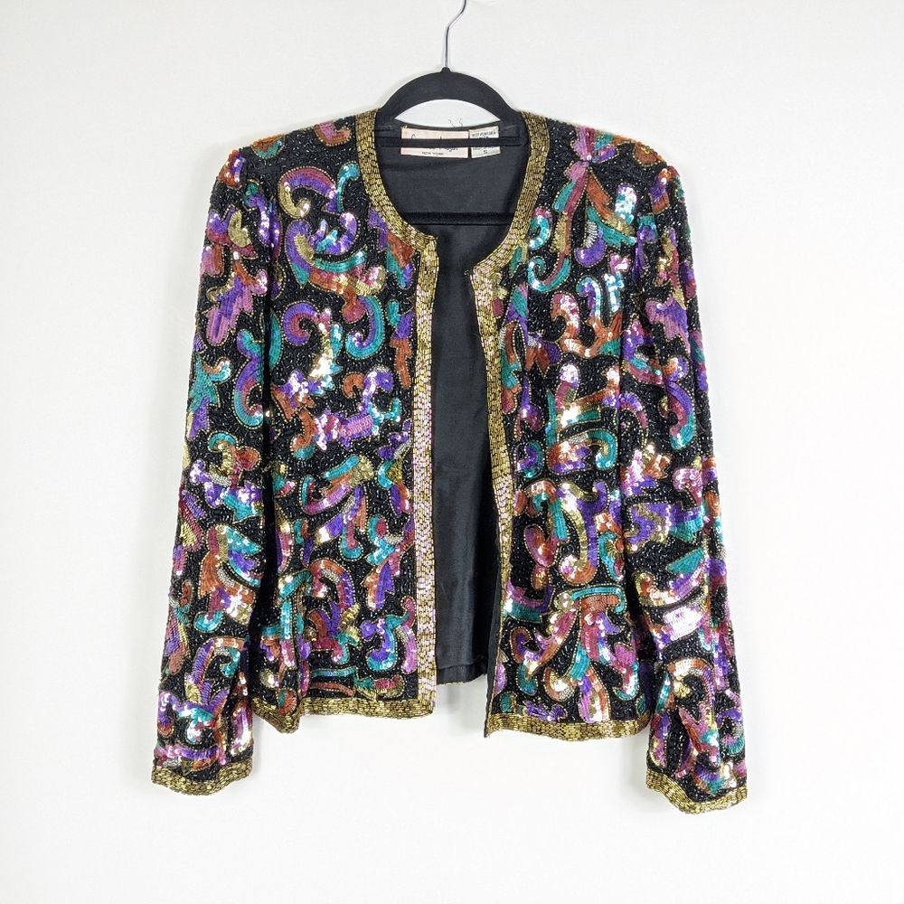 Vintage Lawrence Kazar Silk Sequin Beaded Blazer